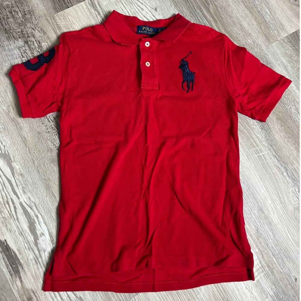 Polo Ralph Lauren Boys Red Classic Fit Polo Shirt Logo Size M 10–12 Preppy
